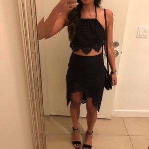 For Love and Lemons Black Lace crop top and skirt Medium